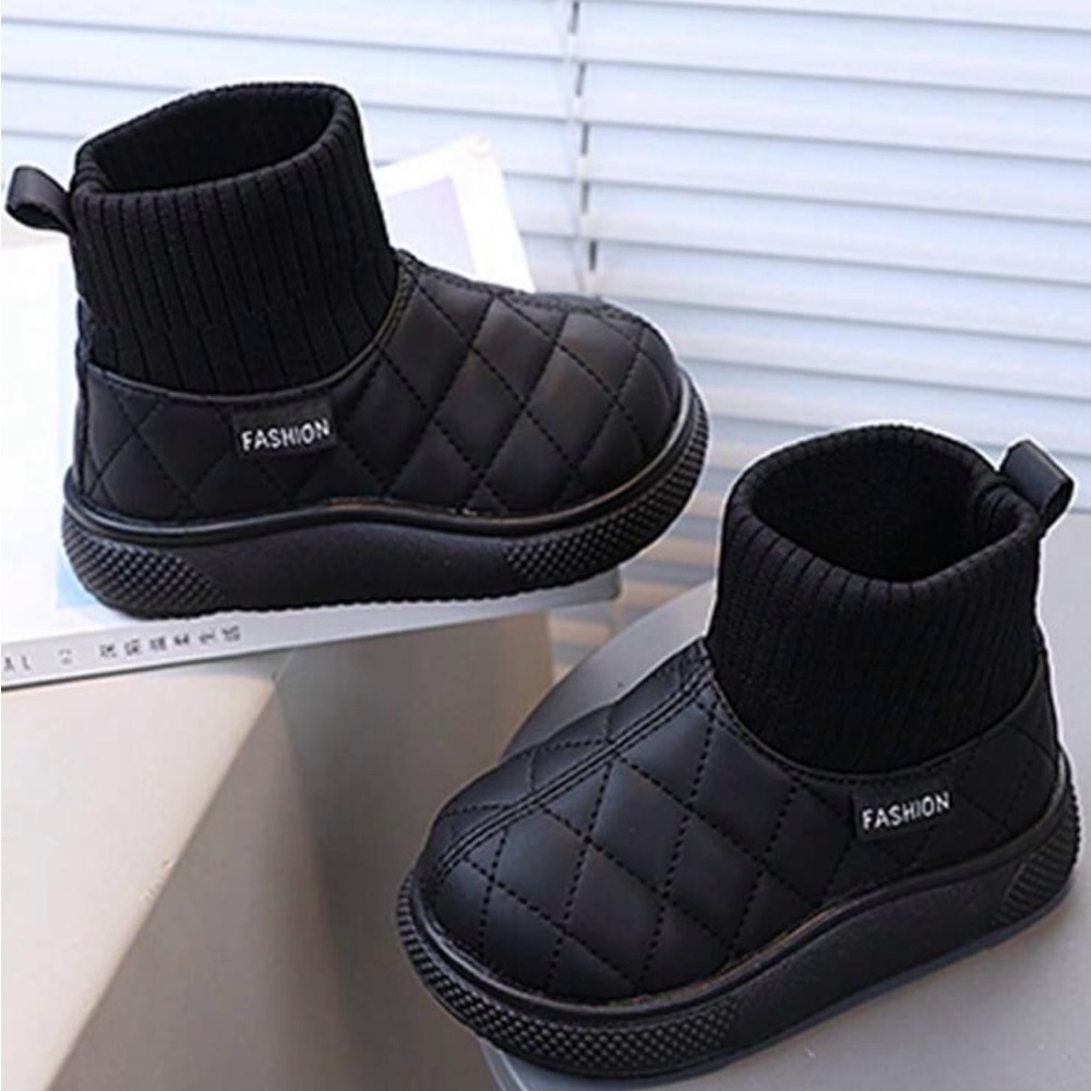 Black Quilted Kids Shoes